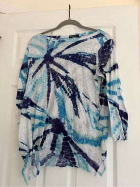 David Cline Blue & Navy Tie-Dye Boatneck Tunic with Side Tie